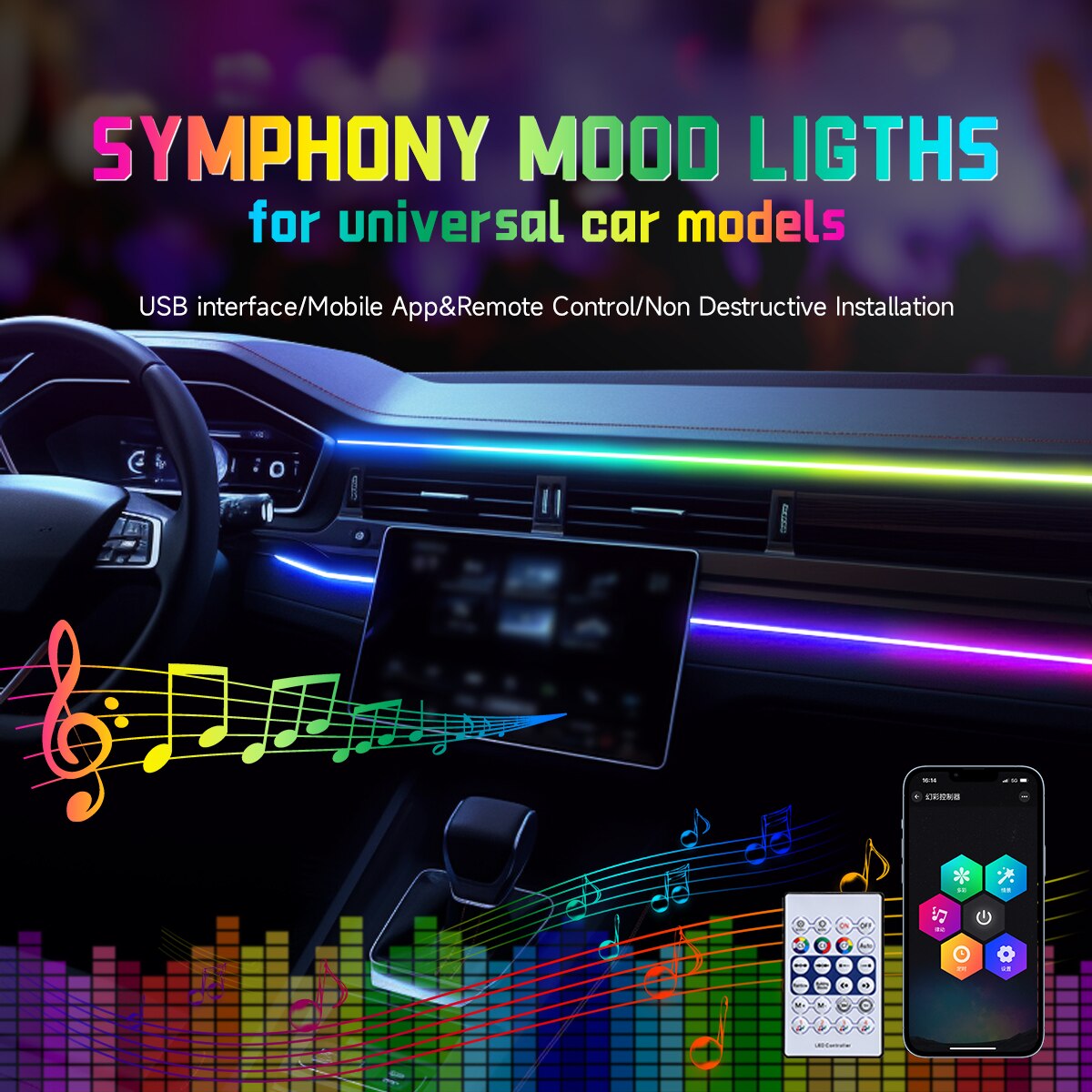 Rgb Hub Sync - Car LED Ambient Light USB 64