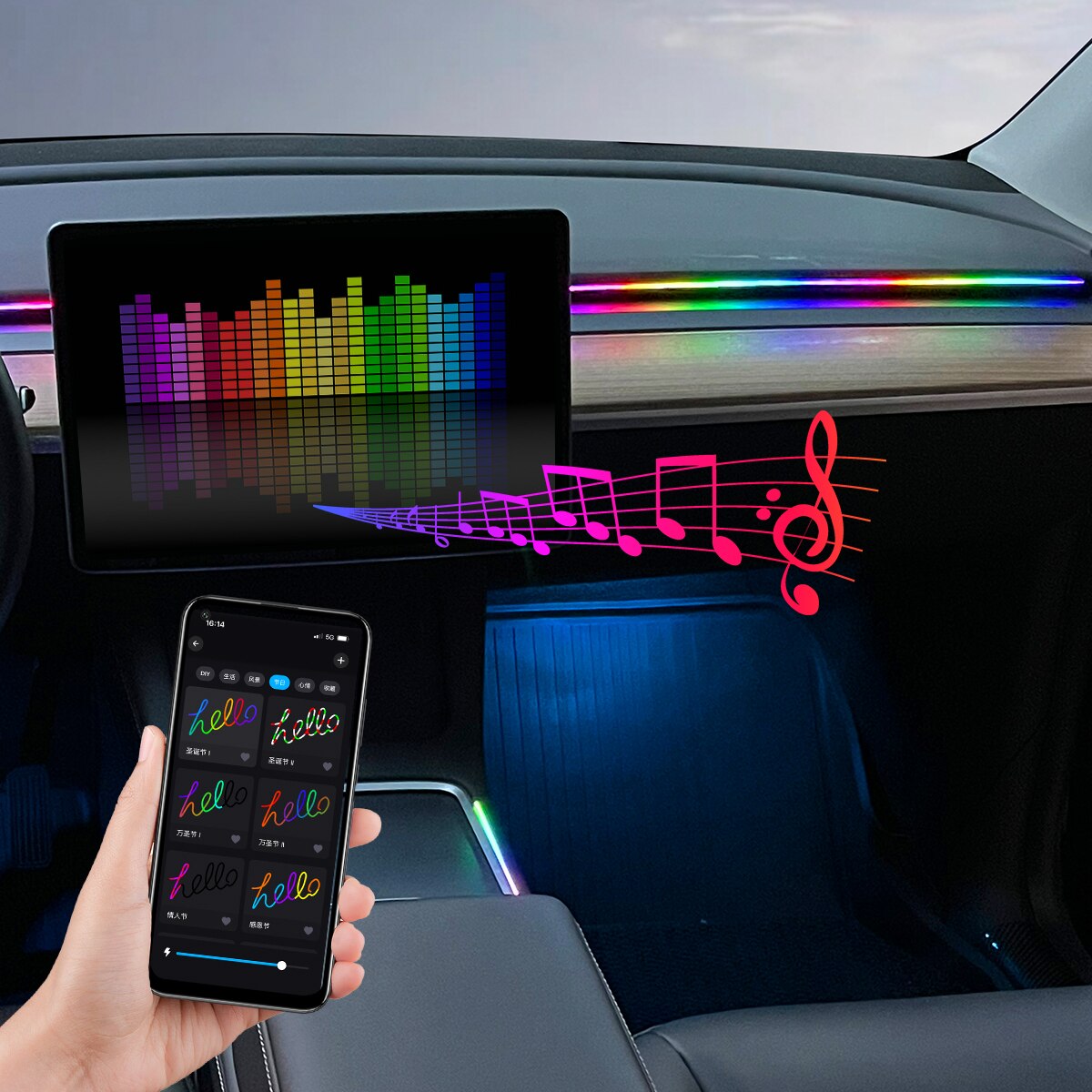 Car LED Ambient Light USB 64 C - đánh giá và giá Rgb Hub Sync